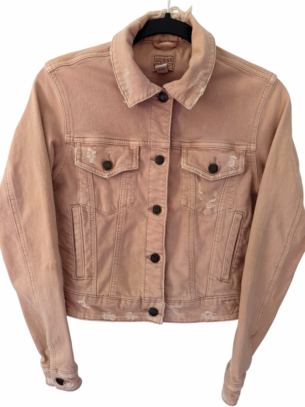 GUESS Distressed Pink Denim Jacket XS